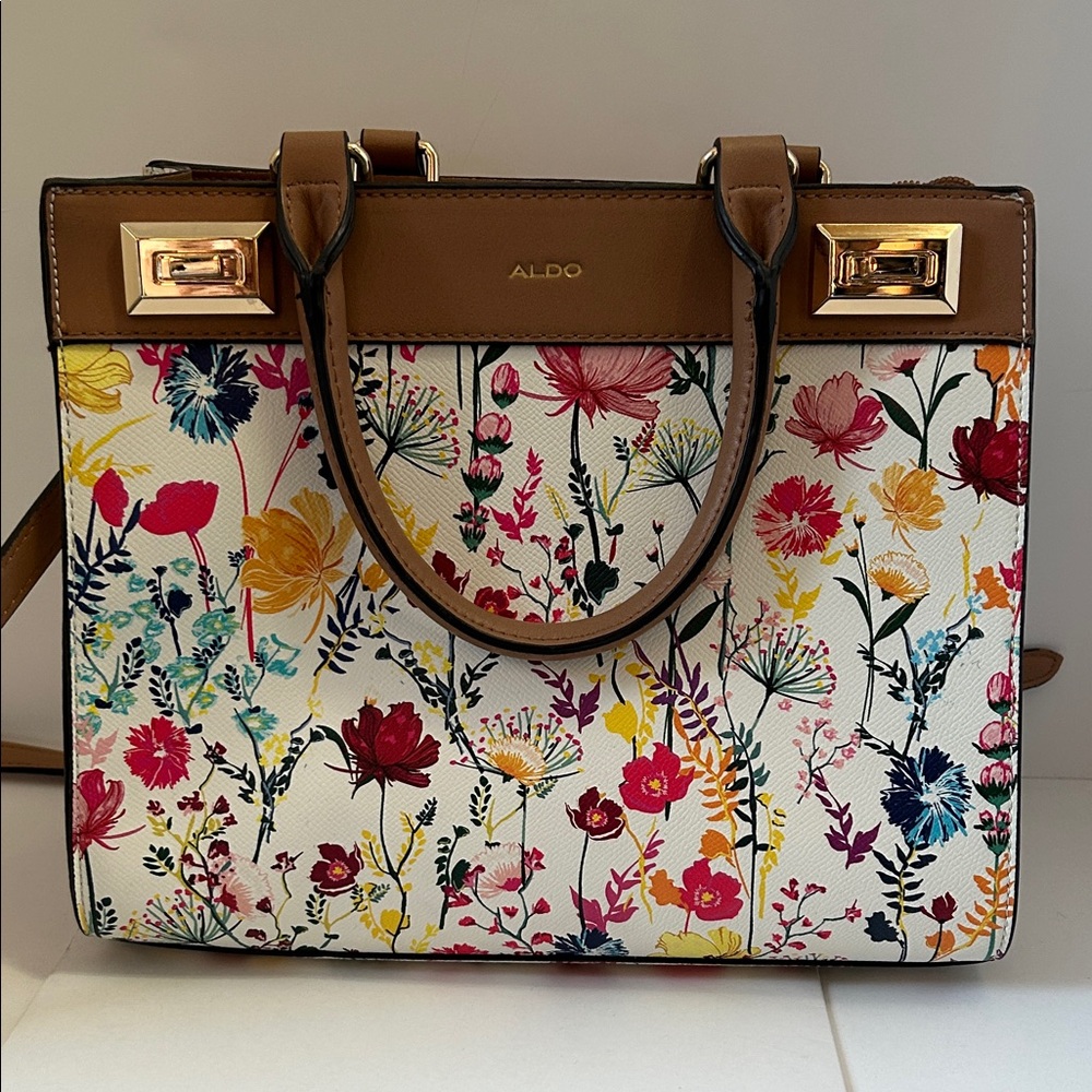 Aldo Floral Tote Bag - White and Brown
